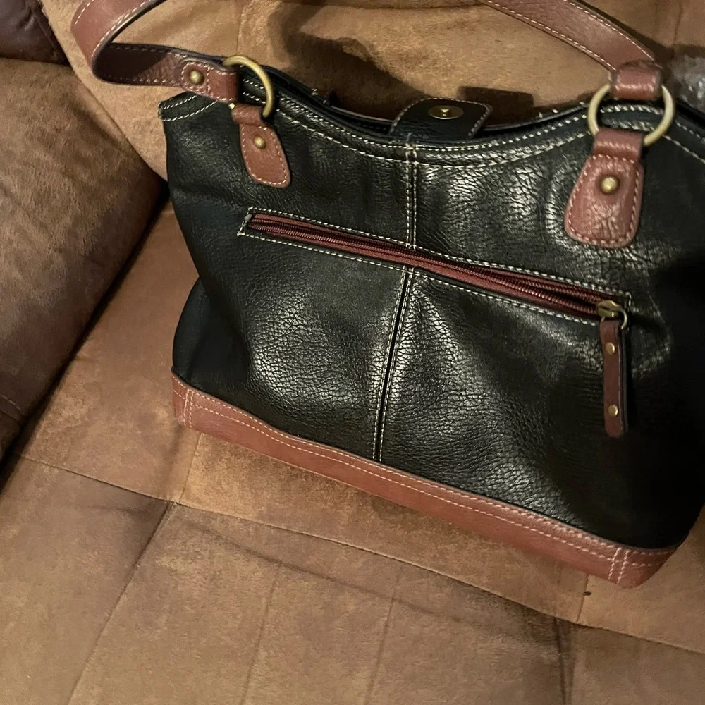 boc Two-Tone Leather Shoulder Bag in Black, Taupe & Brown - Picture 6 of 9